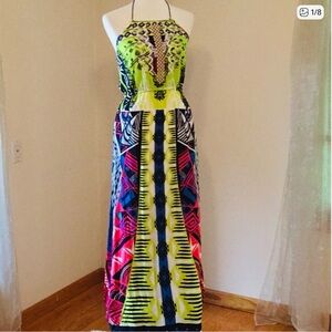 Francesca's 🆕 Alya Vibrant Maxi Halter dress, beads & embroidered bodice, Medium